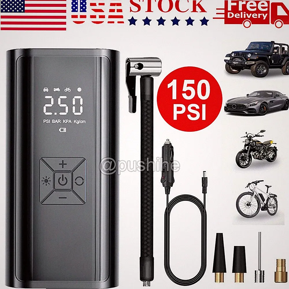150 PSI Air Compressor Tire Inflator Fits Car Moto Bike Tires Portable Air Pump