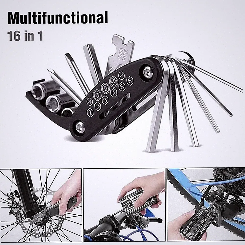 16 in 1 Portable Bicycle Repair Tools Kit Hex Wrench Nut Tire Screwdriver