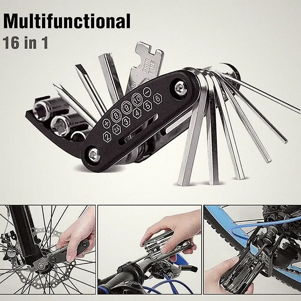 16 in 1 Portable Bicycle Repair Tools Kit Hex Wrench Nut Tire Screwdriver Motorc