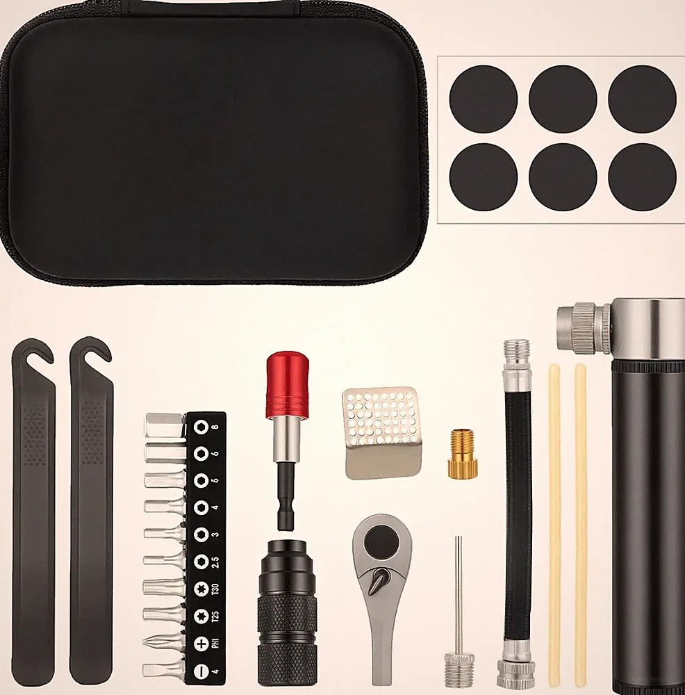 28 PCS Bike Tool Kit Torque Wrench Mini Pump Portable Bicycle Repair Sets