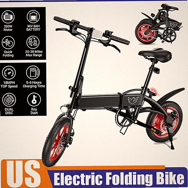 36V 8AH Electric Folding Bike 350W Ebike Adults City Commuter 14" Tire E-bike