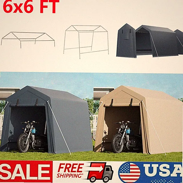 6x6FT Portable Storage Shed Shelter Garage Carport Canopy Outdoor Motorcycle US
