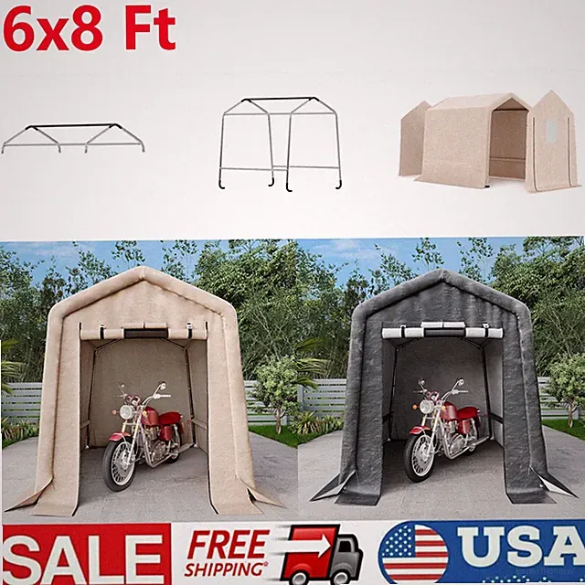 6x8 FT Portable Storage Shed Shelter Garage Carport Canopy Outdoor Motorcycle US
