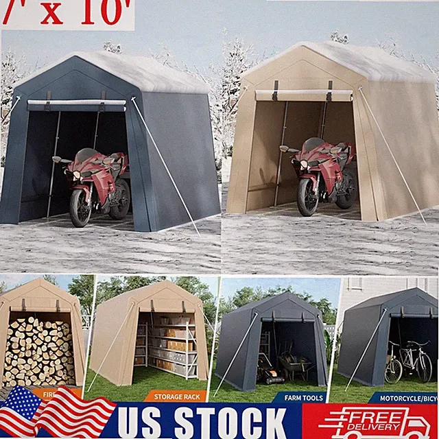 7 x 10 FT Portable Storage Shed Outdoor Motorcycle Shelter Garage Carport Canopy
