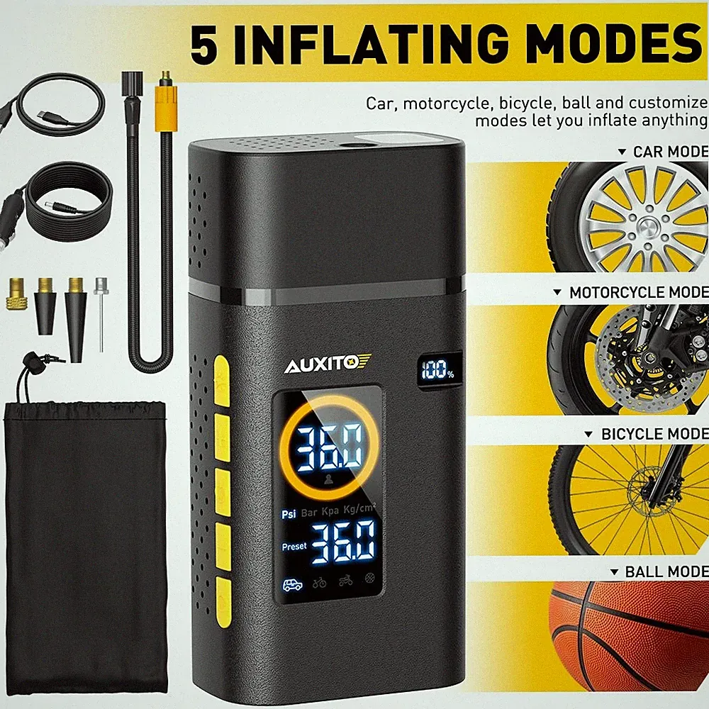Air Pump Tire Inflator Portable Air Compressor Air Pump for Car Bike Digital LCD