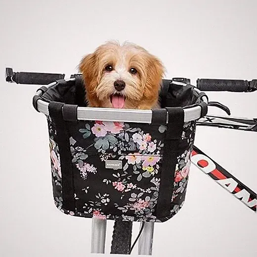 Bicycle Basket Dog Bike Handlebar Basket Front,Folding Detachable Pink Flower