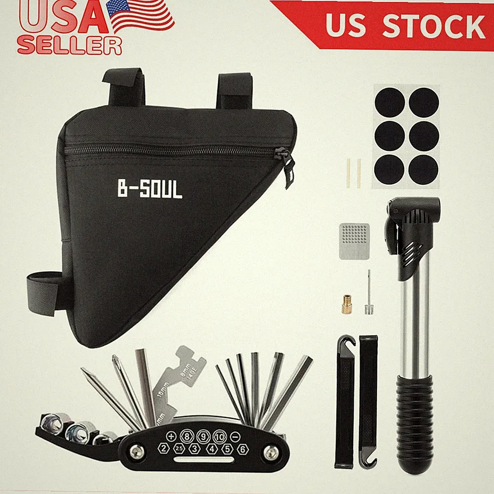 Bicycle Repair Tool Kit with Tire Pump, Portable Tool Kit for Camping Travel USA