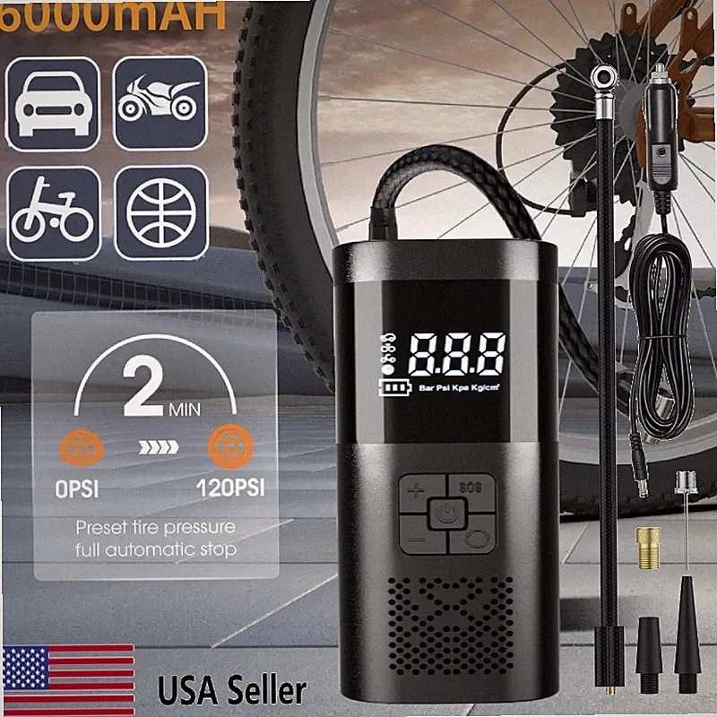 Car Bike Tire Inflator Pump Portable Battery Rechargeable Air Compressor Digital
