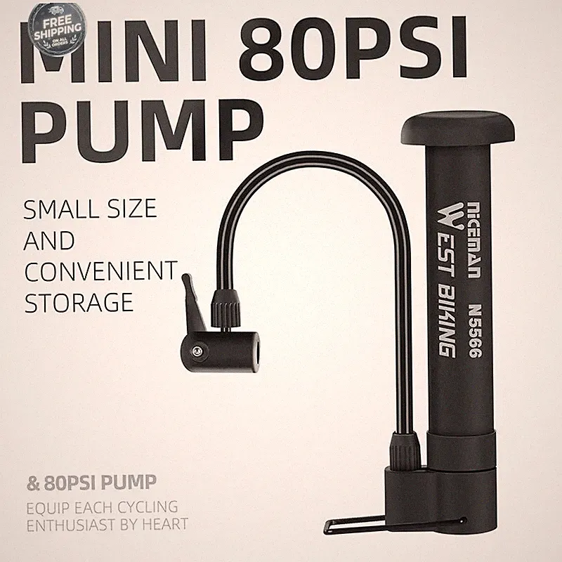 MTB Bicycle Pump 80 PSI – Portable Mini Bike Tire Inflator Manual Hand Air Pump