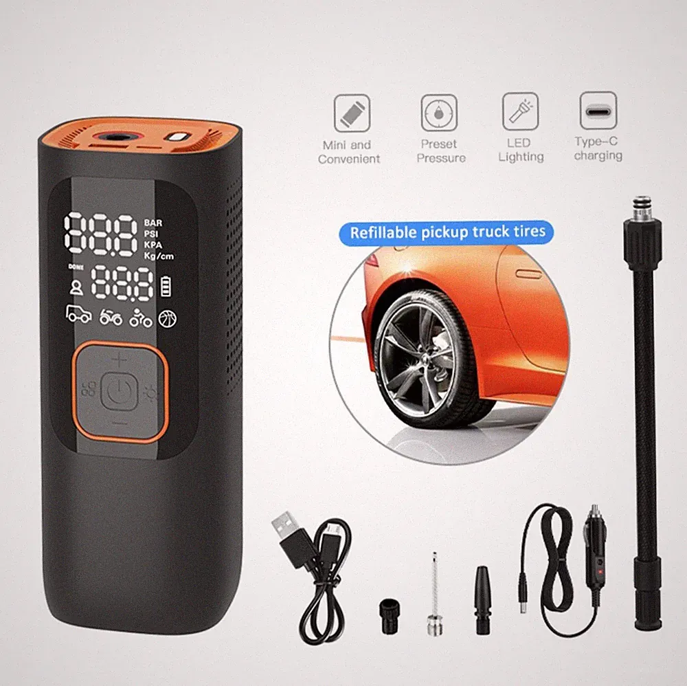 New Tire inflator Portable air compressor, !50 PSI, 4x faster for car,bike...