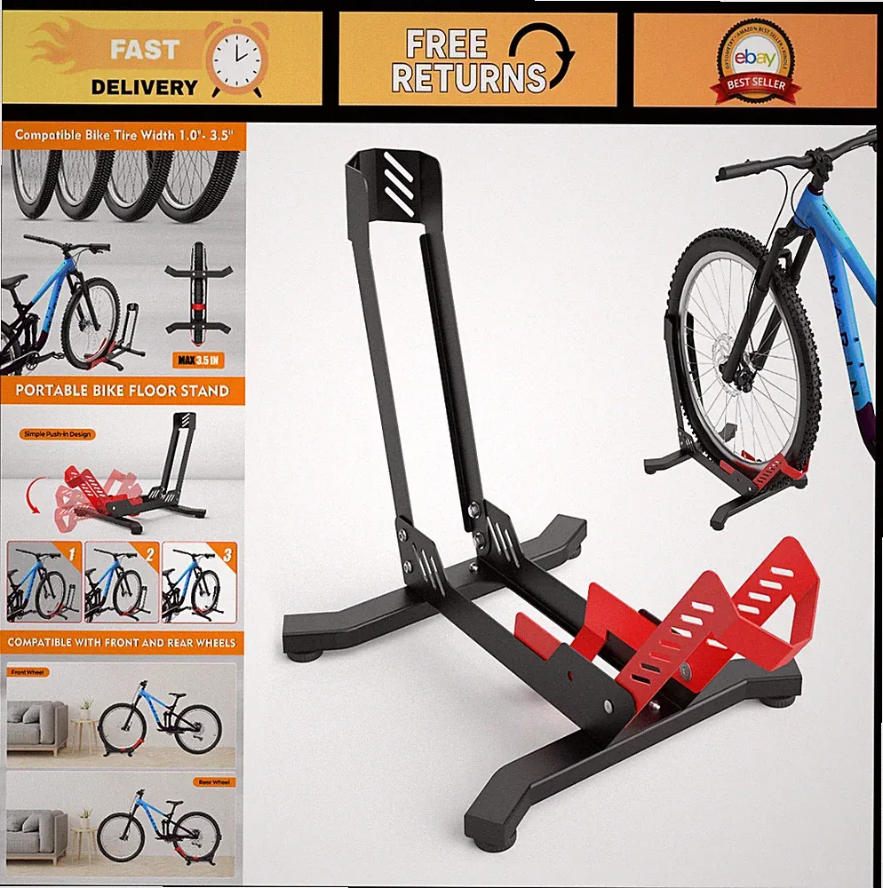 Portable Bike Stand for Garage - Fits 24"-29" Bikes, Up to 3.5" Tire Width, Road