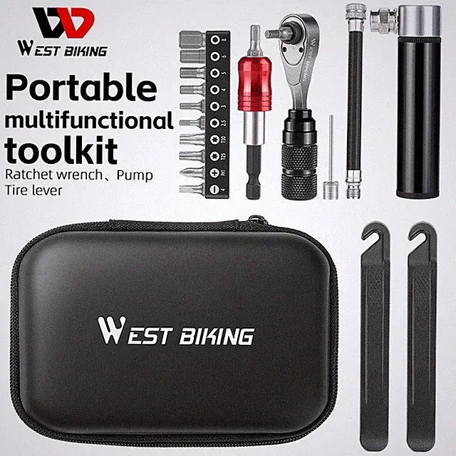 Portable Emergency Bike Repair Tool Kit Ratchet Wrench Pump Tire Lever Tools Bag