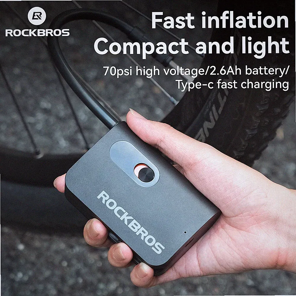 ROCKBROS Bicycle Electric Air Pump Mini Portable 70PSI Inflator 2600mAh Type-C