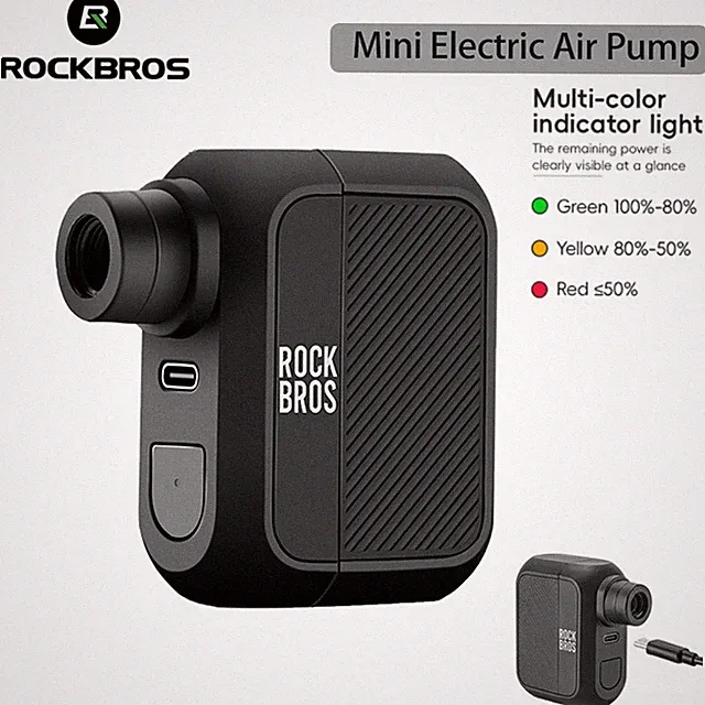 ROCKBROS Bike Mini Electric Air Pump Portable 100PSI Tire Inflator AV/FV