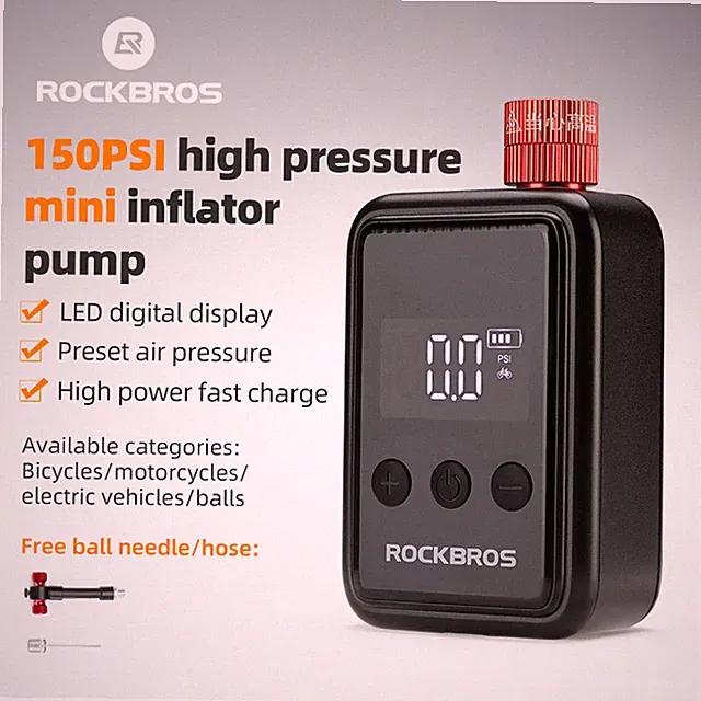ROCKBROS Electric Mini Air Pump Motorcycle Bike Portable Inflator LED Tire Ball