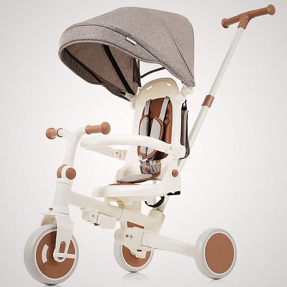 Toddler Kids Push Stroller, Folds Pedal Tricycle Trike Bike Toy Ride-One - Ivory