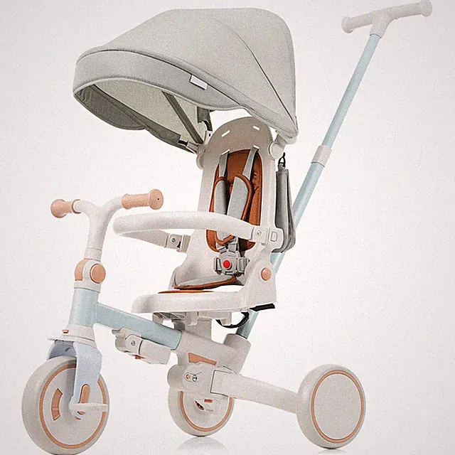 Toddler Kids Push Stroller, Folds to Pedal Tricycle Trike Bike Toy Ride-On Blue
