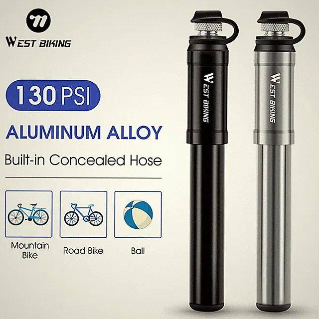 WEST BIKING Mini Bike Pump 130PSI Portable Aluminum Presta Schrader MTB Road